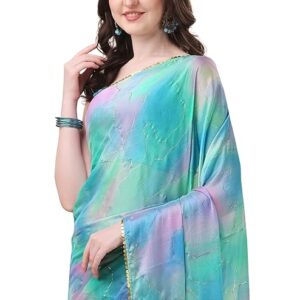 MIRCHI FASHION Women's Stylish Chiffon Colorblock Foil Printed Saree with Blouse Piece